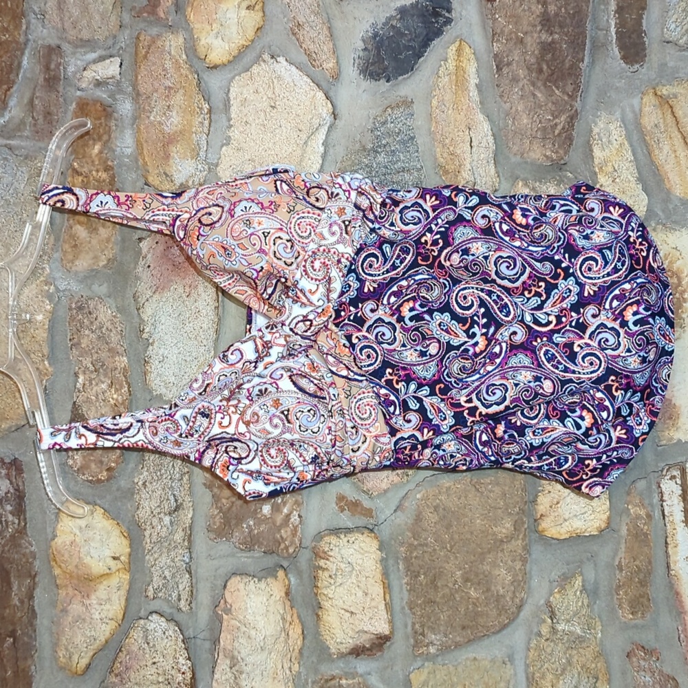 Lands' End Underwire Wrap Tankini Top Deep Sea Paisley Mix - Picture 4 of 13